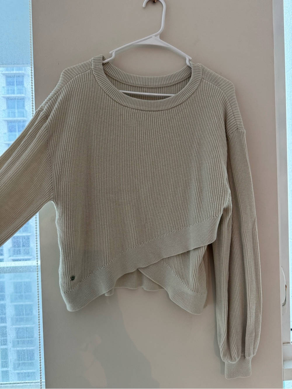 Lulu Lemon Crewneck Rib-Knit Sweater in Beige